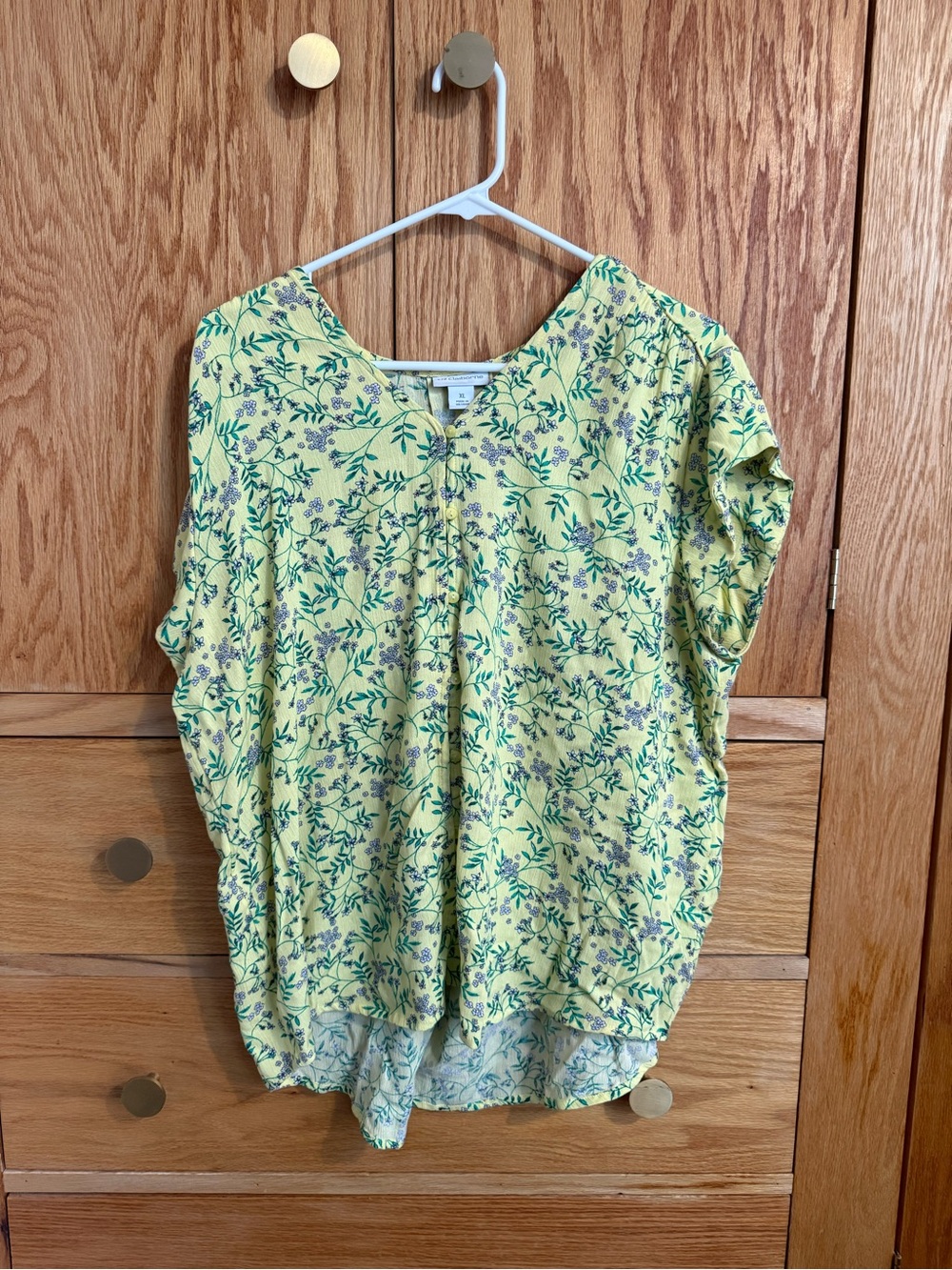 Women's Yellow Floral Short Sleeve Blouse - Liz Claiborne XL